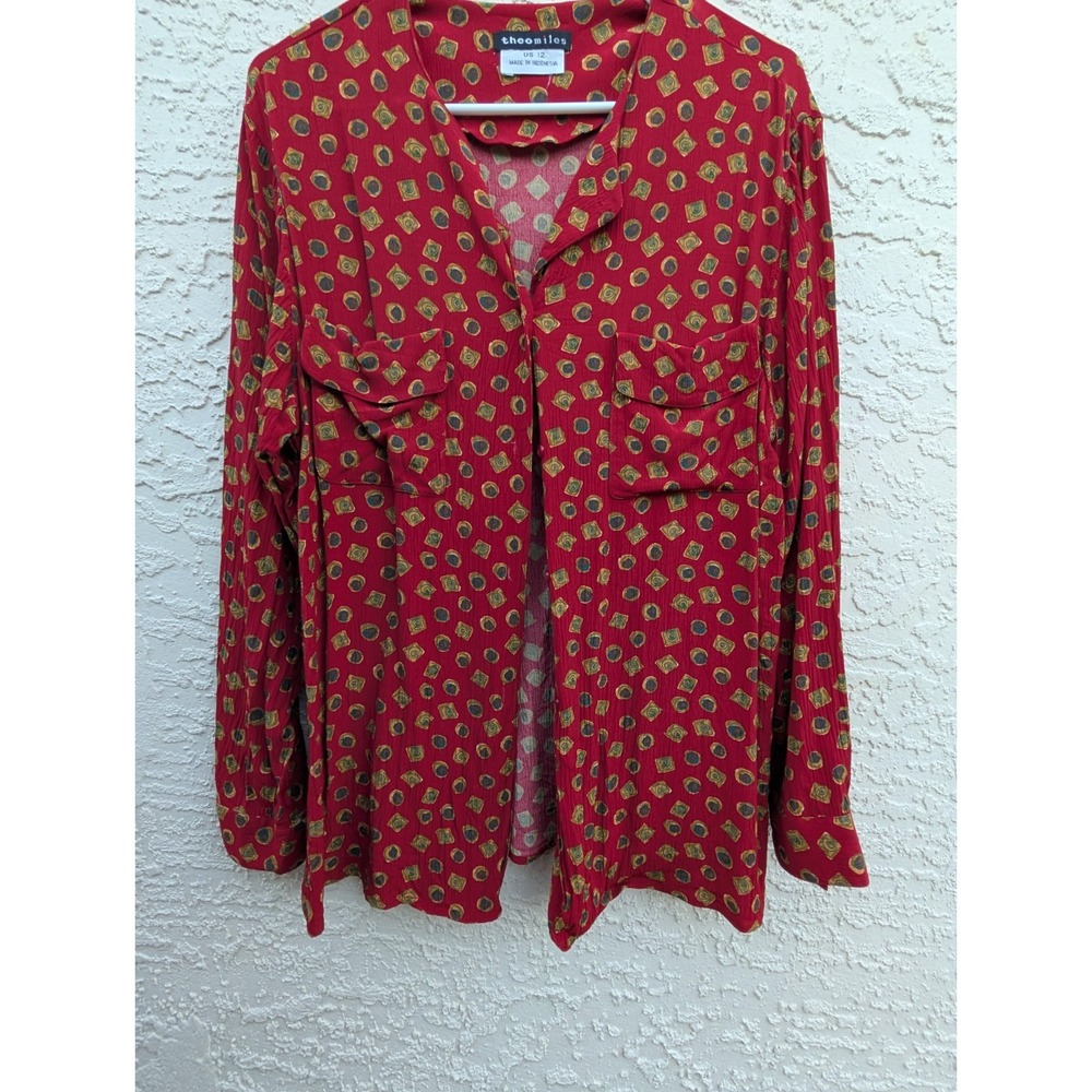 Theo Miles Vintage 80s Red & Gold Long‎ Sleeved Blouse Size 12